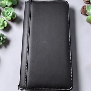 Leed's Black Genuine Leather Zip Around Travel Wallet Passport Organizer
